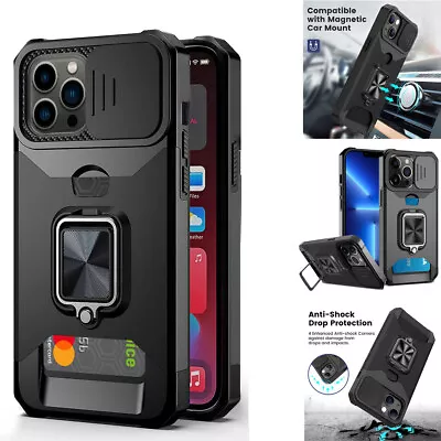 $22.99 • Buy IPhone 8 7 Plus 13 12 Armor Case W/Slim Ring Stand Wallet Card Slot Holder+Glass