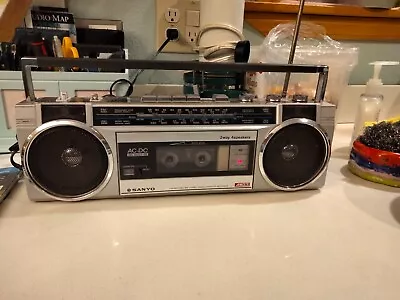 Vintage Sanyo Boombox Stereo AM/FM/Shortwave Radio Cassette M7150K Silver Tested • $65