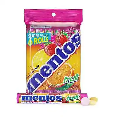 Mentos Candy Mint Chewy Candy Roll Fruit Non Melting 1.32 Oz (Pack Of 6). • $7.74