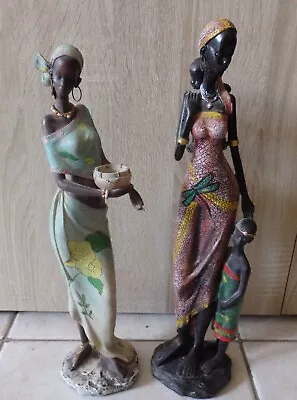 AFRICAN LADY FIGUARINE WITH CHILD  & BABY STATUE ORNAMENT - VGC 40cm HIGH • $49