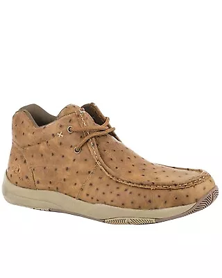 Roper Men's Ostrich Print Clearcut Shoes - Moc Toe Tan 8 D • $124.99