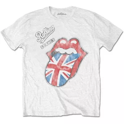 ROLLING STONES - Unisex T- Shirt - Vintage British Tongue - White Cotton • $30.78