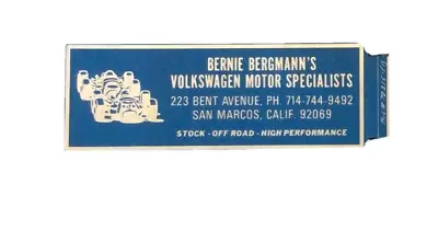 Bernie Bergmann's VW Volkswagen Motor Decal Sticker Original Vintage CA  ~776A • $14.95