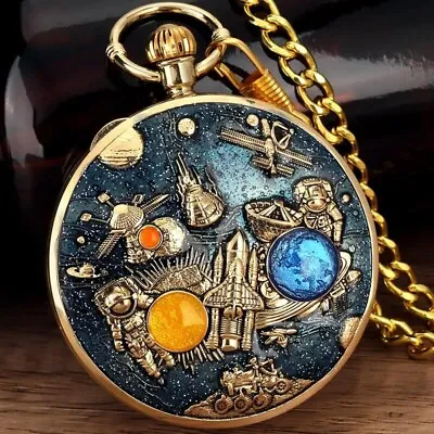 Space Series Music Pocket Watch Quartz Chain Necklace Watches Collectibles New • $39.98
