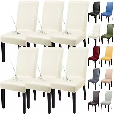 Stretch PU Dining Chair Covers Slipcover Waterproof Solid Wedding Cover 6PCS • $48.86