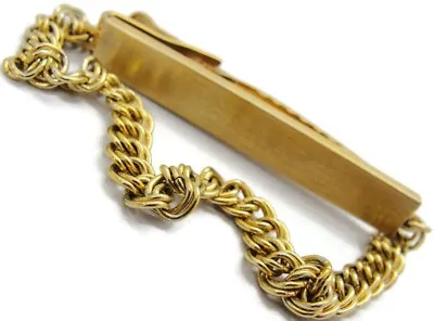 4  - 2 1/4  Adj Sides Foster USA Classic Neck Tie Clip With Nice Chain Gold Tone • $76.78