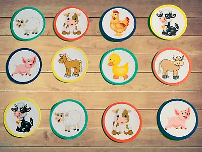  Farmyard Farm Animals Edible PRECUT Cupcake Toppers Cake Decorations X12 • £1.80