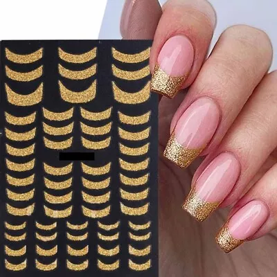 Nail Stickers French Tips Line Manicure Mani Stencils Decals Gold Glitter LSJ27 • $3.02