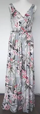 Witchery Size 10 Maxi-dress Cross Over Front Sleeveless Blue Floral • $39.99