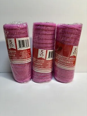 Decorative Mesh 3 Rolls  6” By 5 Yards Pink With Red Threads Dollar Store Brand • $7.50