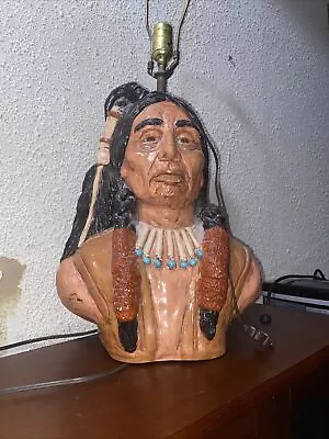 Rare! Vintage American Indian Chiff Made/Painted 2 Ft Lamp • $285