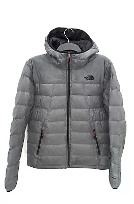 North Face Jacket Mens Medium Grey Down Padded Quilted Puffer Coat Zip Hood 550 • $122.70