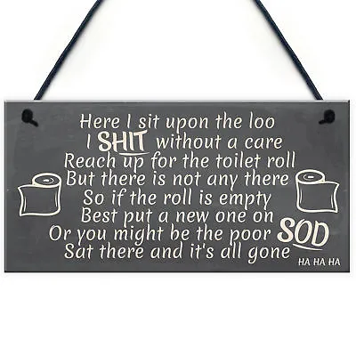 FUNNY Sit Upon The Loo TOILET SIGN Chic Bathroom Door VINTAGE Retro Loo DECOR • £3.99