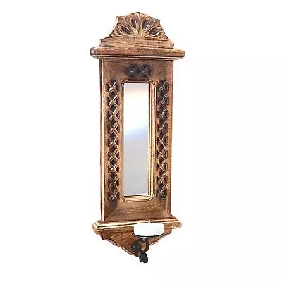 Wooden Wall Mirror With Candle Sconce | Wall Mounted Candle Holder • £46.50