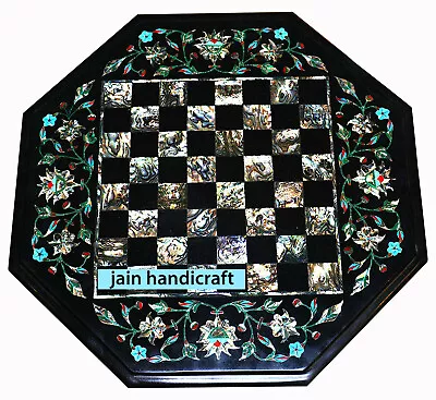 18'' Black Marble Chess Table Top Center Inlay  Malachite Home Decor Game  X-mas • $379.44