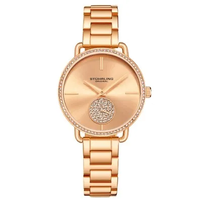 Stuhrling 3909 3 Vogue Quartz Crystal Accented Bracelet Womens Watch • $95