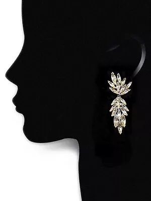 CINER Diamante Marquise Crystals Leaf Cascade Pendant Clip Earrings • $175