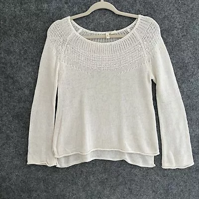 Anthropologie Moth Sweater Women's XS Ivory Flared Sleeve Thin Open Knit Hi-Low • $23.88