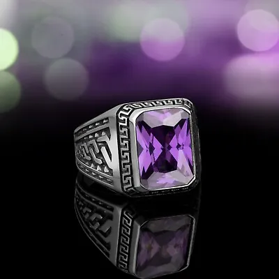 Solid 925 Sterling Silver Turkish Jewelry Amethyst Men's Ring All Size • $42