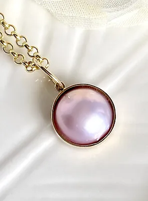  Genuine Pink Mabe Pearl (11mm) Solid 14K Yellow Gold Pendant New • $149