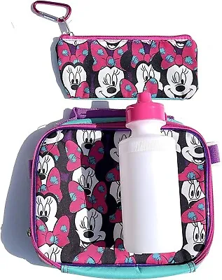 Mini Mouse Lunch Bag 4-Set Water Bottle Lunch Bag Pencil Case And Carabiner • £9.49