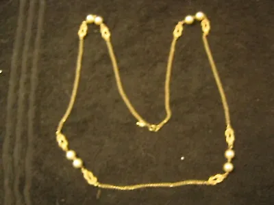 Vintage Costume Jewelry Faux Pearl And Gold Chain 37 1/2  (SC-27) • $14.49