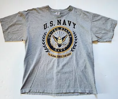 Vintage US Navy Graphic T-Shirt Grey Size XL Made In USA Bayside • $19.95