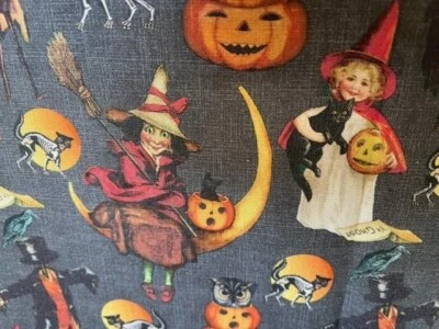 $10 • Buy Vintage Style Halloween Cotton Fabric  Moon, Witches, Ghost, Pumpkins ,cats BTY