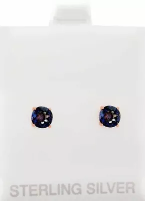 GENUINE 1.24 Cts IOLITE STUD EARRINGS .925 SILVER (rose Tone)  - New With Tag • £0.78