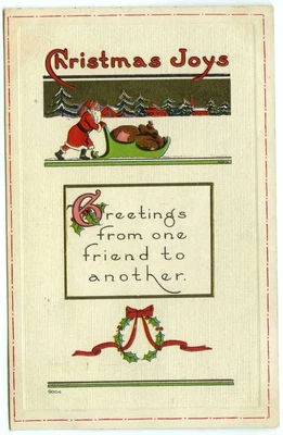 $2.50 • Buy Christmas Joys Greetings From One Friend To Another Santa Bergman Postcard