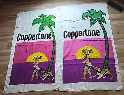 Vintage Towel Lot Coppertone Lotion Lot Of 2 Rare 70s Girl & Palm Trees Unused • $165