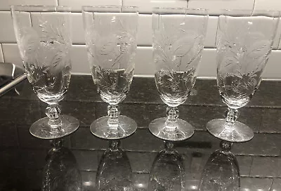 Vintage Tiffin Parkwood Stemware Iced Tea Glass W/ Leaves Bubble Stem Lot Of 4 • $69.99