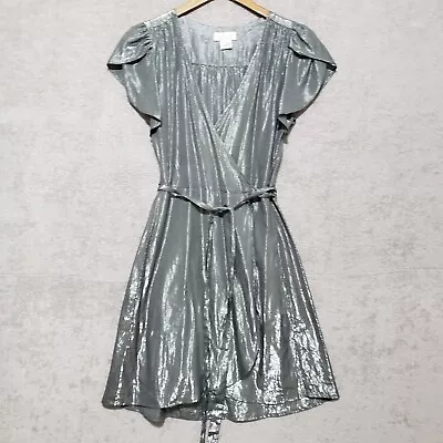 Velvet By Graham Spencer Dress Medium Calina Wrap Metallic Silver Anthropologie • $39.94