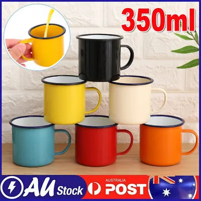 350ml Retro Mugs Cups Tin Metal Camping Outdoor Tea Coffee Hot Pot Cream 8cm • $12.49