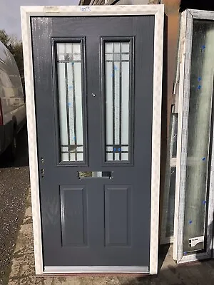 New  1003-2095 Anthracite Grey Front Door In White Upvc Frame Decorative Glass • £465