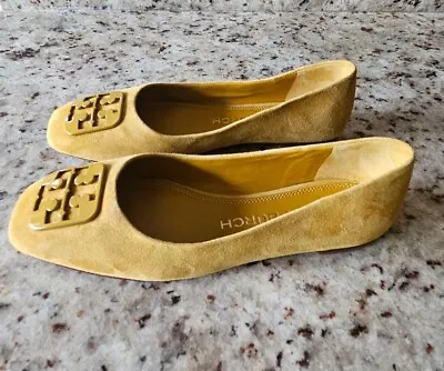 Tory Burch Georgia Ballet Flats Mustard Yellow Suede Square Toe Size 7 • $118