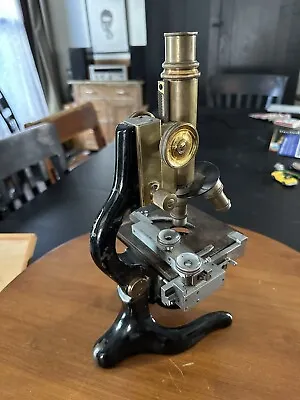 Vintage Ernst Leitz Wetzlar Brass/black/silver Microscope With Slide Holder • $590.13