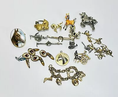 Vintage Lot Of 18 Horse Unicorn Pony Jewelry Brooch Pin Bracelet Etc Collectible • $12.88