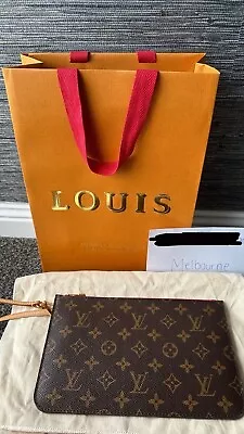 Louis Vuitton Neverfull Pouch MM Red Interior Monogram Canvas Clutch With Strap • $599