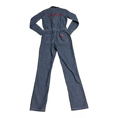 Dickies Denim Coveralls Womens XS Blue Stripe Red Embroidered Long Sleeve Button • $79.97