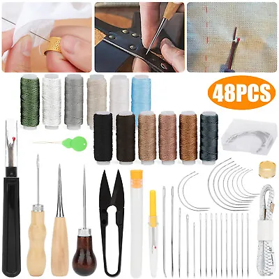 48X Upholstery Sail Carpet Leather Canvas Repair Curved Hand Sewing Needles Kit • $12.98