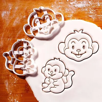 Set Of 2 Monkey Cookie Cutters - Wildlife Jungle Safari Baby Shower Birthday Zoo • $22.28