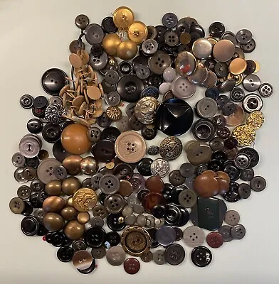 Antique Vintage Large Lot Of Approx 250 Buttons Metal MilitaryblackBrown • $14.99