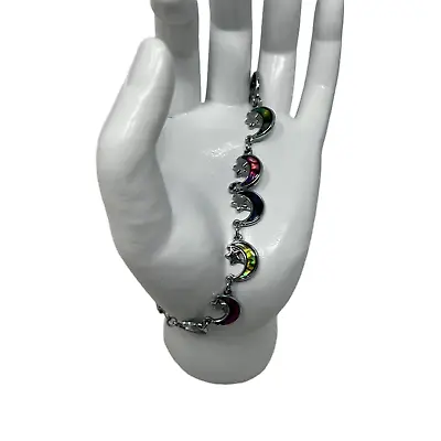 Moon Stars Bracelet Anklet Multi Color Stone Silver Tone  • $9.99