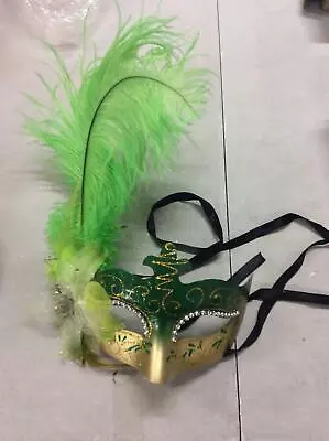 Masquerade Mask D3 Venetian Costume Fancy Dress Halloween Feather Party Green • £3.99