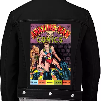 Amazing Man Comics Vintage Comic Book Cover Iron/Sew On Jacket & Coat Back Patch • £13.95