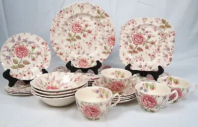 VTG Lot (4) 6 Piece Place Setting Johnson Bros Rose Chintz England Plates Bowls+ • $74.99