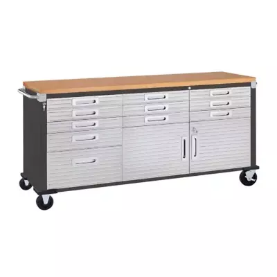 11 Drawer Tool Storage Chest Cabinet Wood Top Workbench Mobile Rolling 2 Door • $628.85