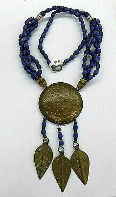 African Made Trade Bead Necklace  Hammered Metal     Bin R   • $72