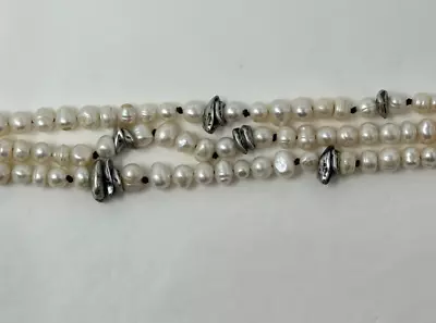 Vintage Silvertone Genuine White Pearl Bead 3-Strand Button Toggle 7.7  Bracelet • $29.99